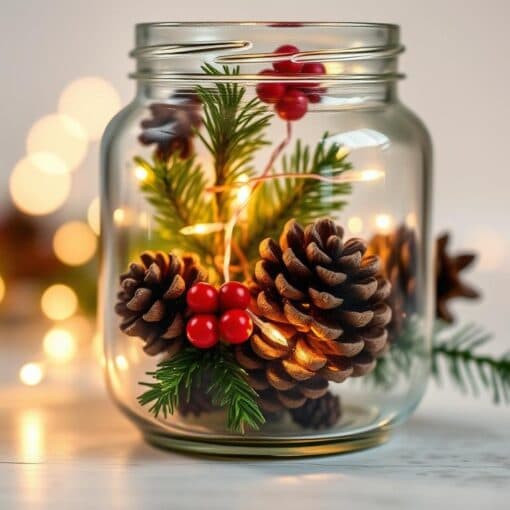 Weihnachtsdeko im Glas mit Lichterkette