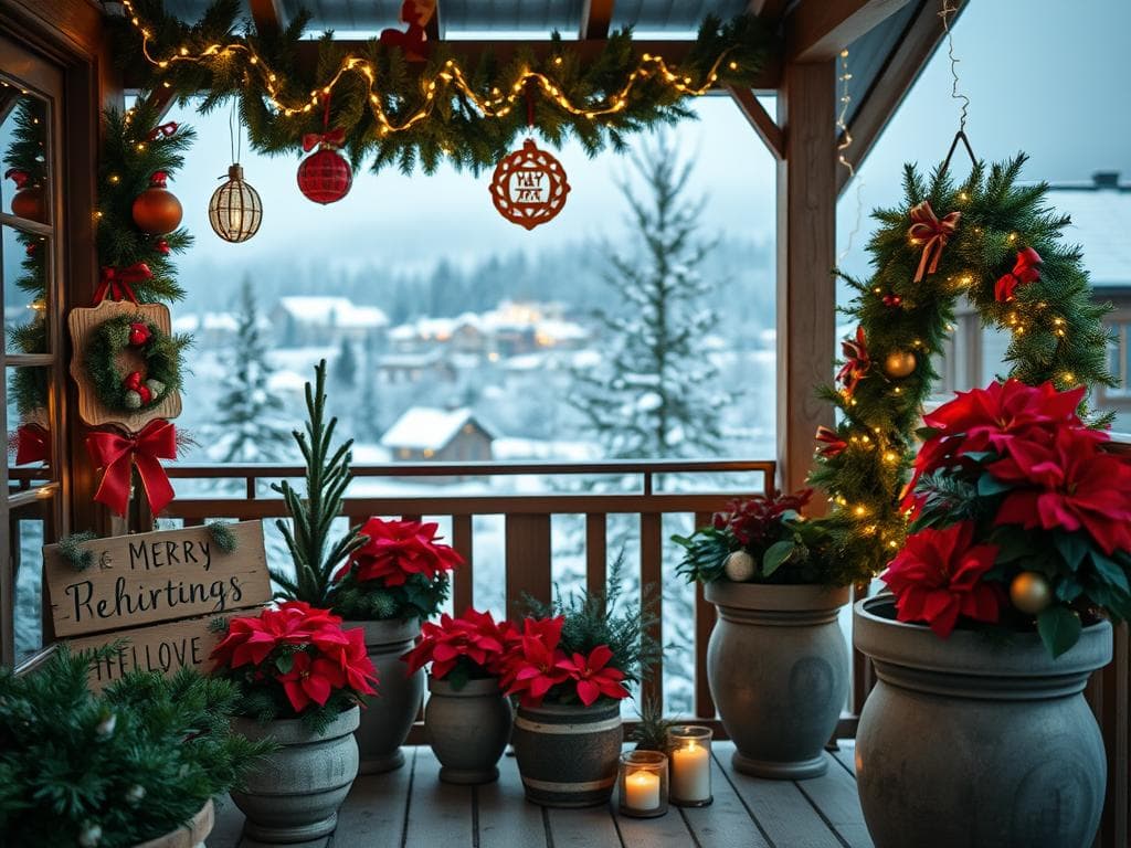 Weihnachtliche Balkon Dekoration mit Spruchbändern Weihnachtliche Balkon Dekoration mit Spruchbändern