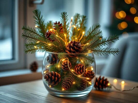 Selber machen Glas Weihnachtsdeko im Glas mit Lichterkette