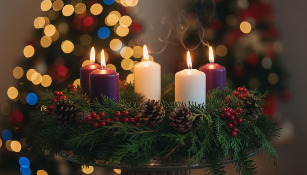 Symbolik Adventskranz Tannengrün Kerzen