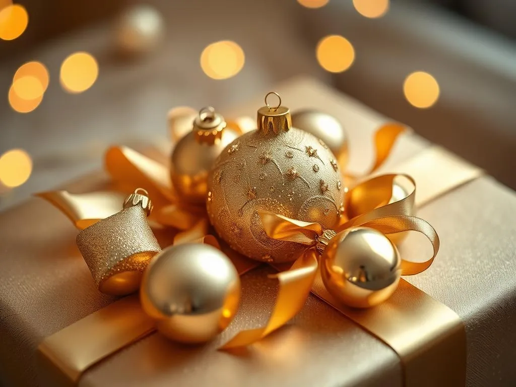 Goldene Weihnachtsornamente Geschenkverpackung Goldene Weihnachtsornamente Geschenkverpackung