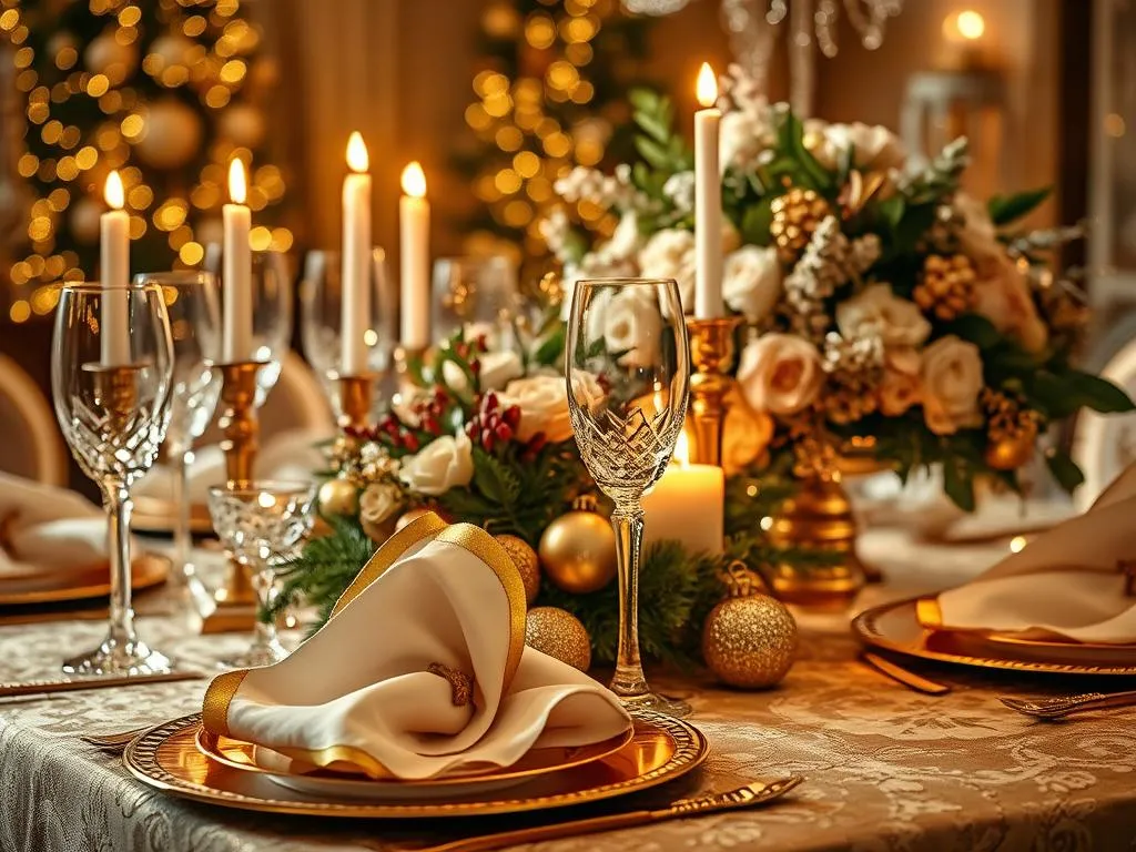 Goldene Weihnachtstischdekoration
