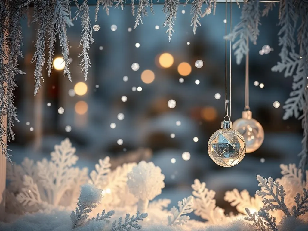 Weihnachtliche Fensterdekoration in Weiß und Silber Weihnachtliche Fensterdekoration in Weiß und Silber