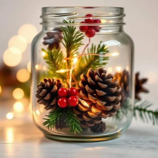 Weihnachtsdeko im Glas mit Lichterkette