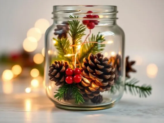 Weihnachtsdeko im Glas mit Lichterkette