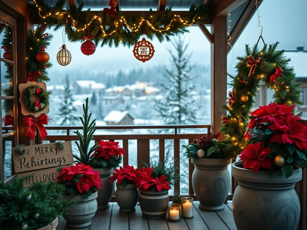 Weihnachtliche Balkon Dekoration mit Spruchbändern