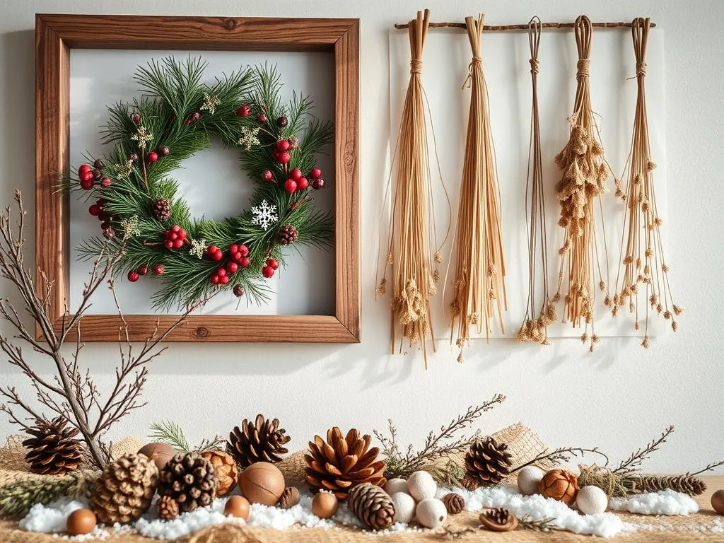 Winterliche Wanddekoration mit Naturmaterialien