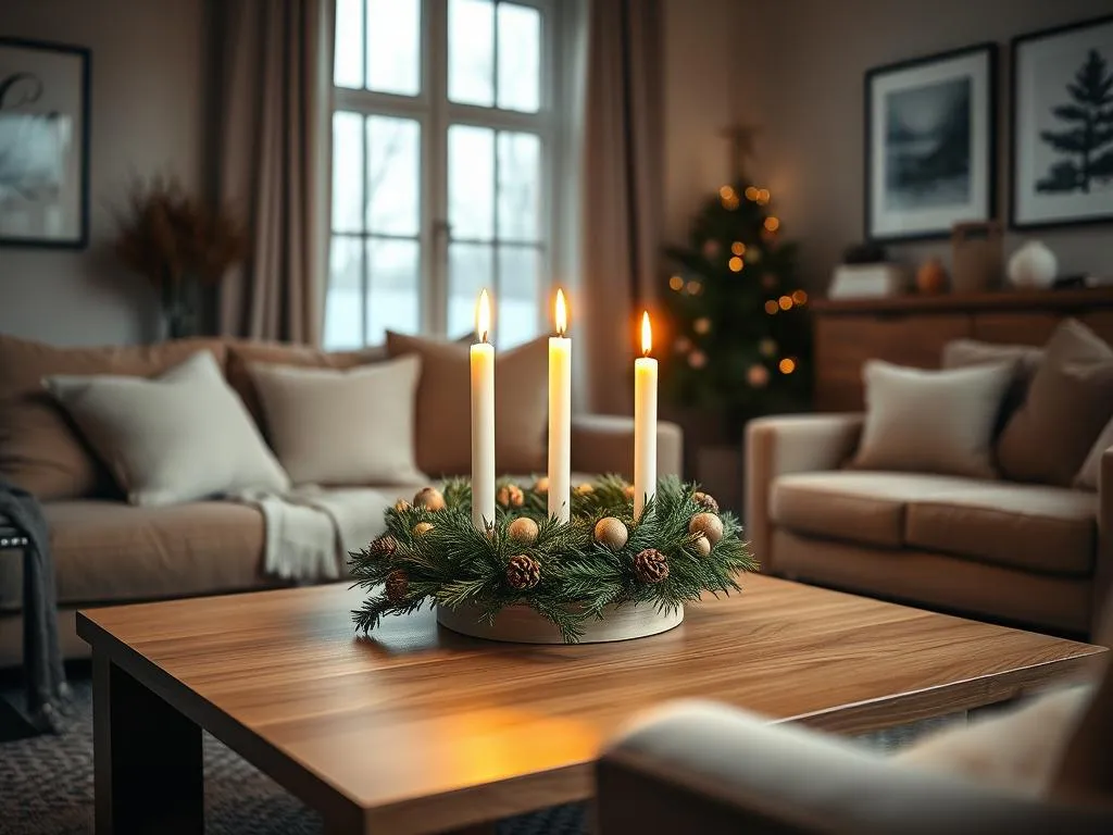 Moderner Adventskranz in deutscher Wohnung Moderner Adventskranz in deutscher Wohnung