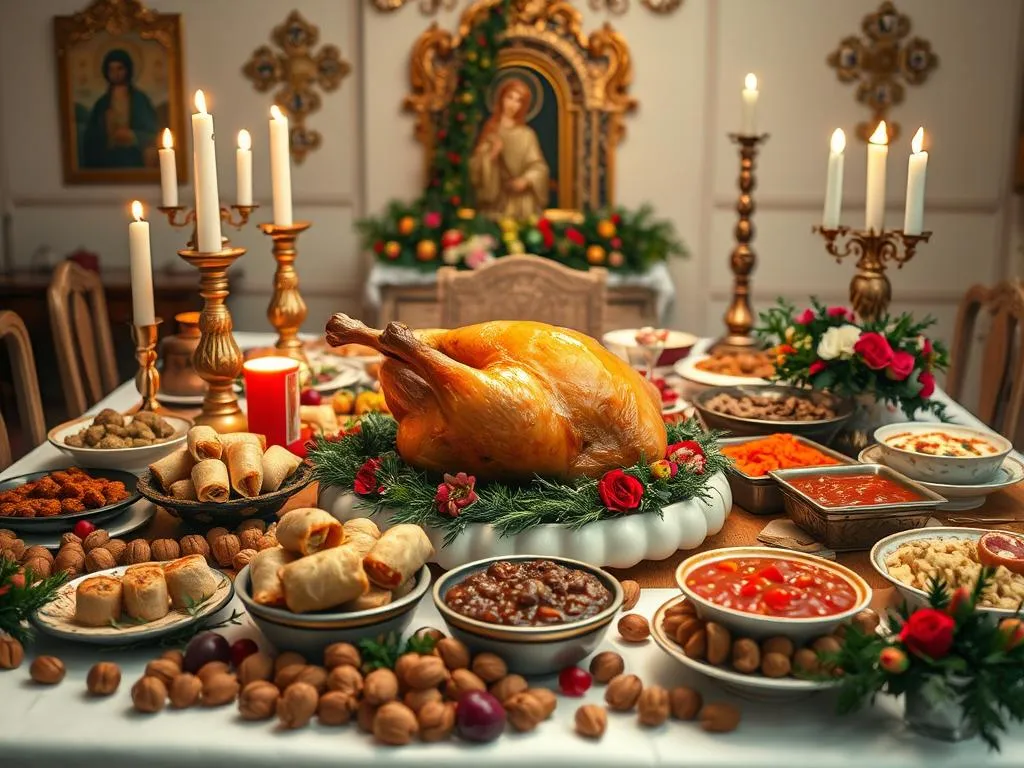 Orthodoxe Weihnachtssymbole auf dem Festtagstisch