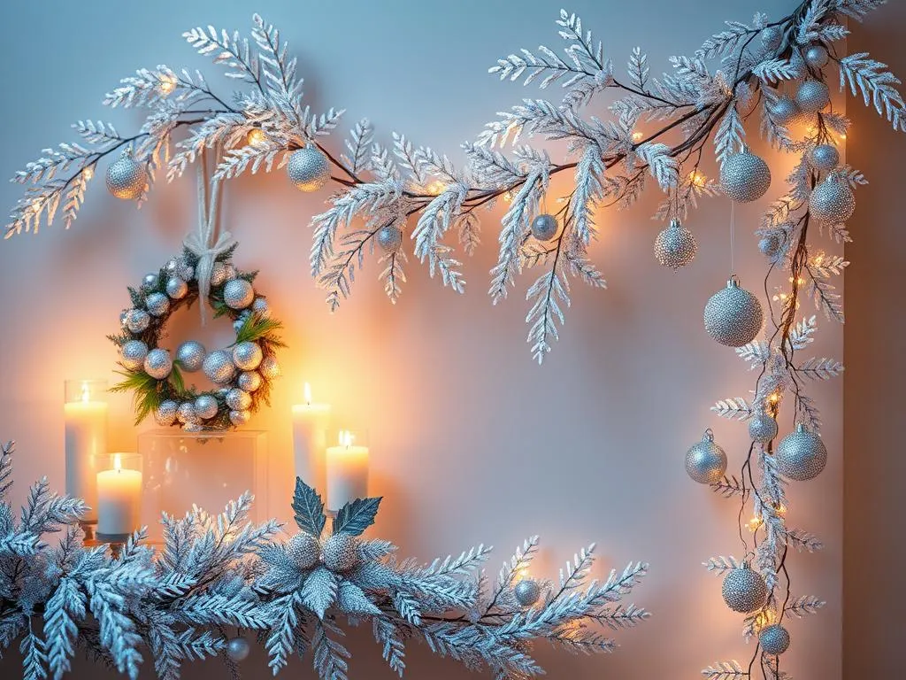 Festliche Silberdekoration an der Wand Festliche Silberdekoration an der Wand