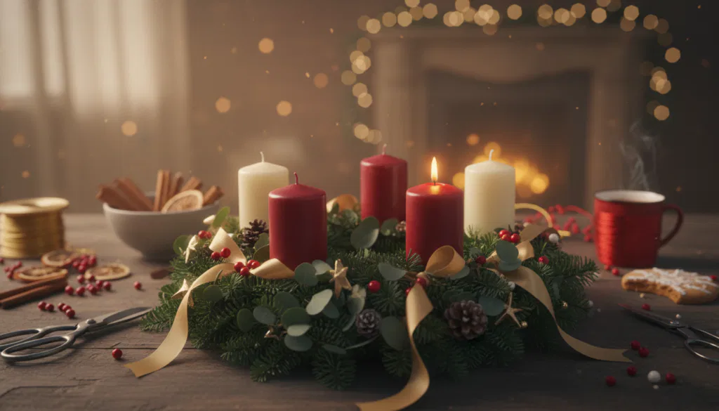 Adventskranz gestalten Materialien Farben