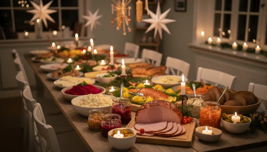 Traditionelles schwedisches Julbord Buffet